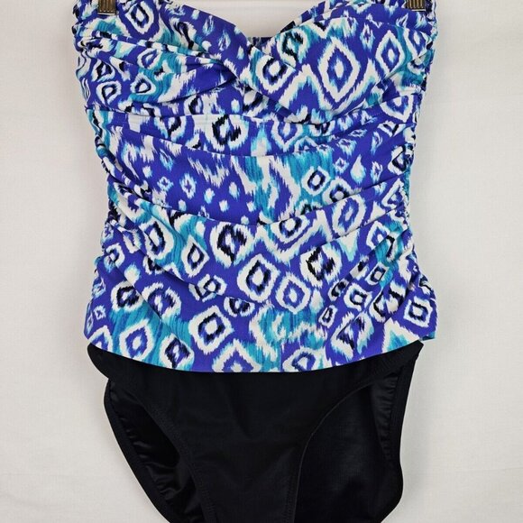 Beach Diva Women's One Piece Swimsuit Size 12 Blue Strapless Padded Swim - Picture 7 of 7